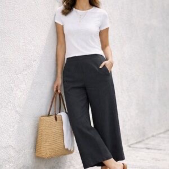 LOFT Pants - Loft Black Linen High Rise Wide Leg Cropped Pants NWT Size 2 Petite